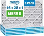 Aerostar 16x25x1 MERV 8 - 6 Count - High Efficiency Pleated HVAC, Furnace & Air Conditioner Filters - Removes Dust, Lint, Mold & Allergy-Causing Pollen