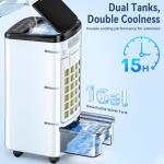 FANCOLE Windowless Portable Air Conditioners with 6 Ice Packs, 12H Smart Timer for Auto-off, 26Ft Remote, Top Fill Dual Tank, 3Speeds Evaporative Air Cooler, 70°Auto Swing Swamp Cooler Air Conditioner