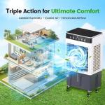 Swamp Cooler Air Conditioner with Dry Burn Protection, 4000 CFM Evaporative Air Cooler with 8-Gal Water Tank, 4 Modes, 3 Speeds, Remote, 12H Timer, Portable Windowless AC for Bedroom Home Office