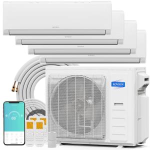 ROVSUN 35000 BTU Quad Zone WIFI Mini Split AC/Heating System, 19 SEER2 4 Zone 9000+9000+9000+18000 BTU Ductless Split Air Conditioner with Pre-Charged Condenser, Heat Pump & 25Ft Line Set, 208-230V