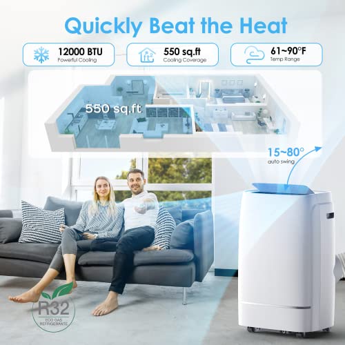 12000 BTU Portable Air Conditioner, Ultra Quiet 3-in-1