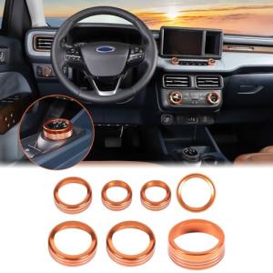 Aunginsy Center Control Knob Trim Cover Compatible with Ford Maverick 2022-2024 Air Conditioner Climate Gear Shift 4WD Engin Start Stop Headlight Volume Radio Control Switch Button Knob Ring Cover