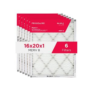 Frigidaire PureAir® 16x20x1 MERV 8 Allergen Electrostatic Pleated Air Conditioner HVAC AC Furnace Filters - 6 Pack (exact dimensions 15.81 X 19.81 X 0.81)