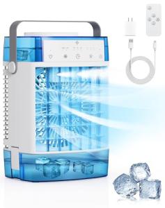 Portable Air Conditioners, 1000ml Portable AC Unit with Remote Control, Powerful 3 Speeds 7 Colors LED Evaporative Air Cooler with Timer, Personal Mini Air Conditioner Portable for Room Office Bedroom