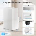 Candy 14,000 BTU Portable Air Conditioner for Rooms up to 700 Sq.Ft,3-in-1 Cooling/Dehumidifier/Fan AC Unit 3 Speed,Auto Swing,Remote Control,Window Kit Included,White