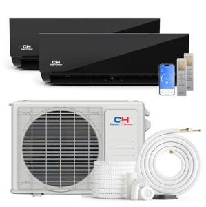 Cooper & Hunter 18,000 BTU 2-Zone Ductless Mini Split Air Conditioner & Heat Pump – 6K+9K Wall Mount Air Handlers – 22.9 SEER2 – 25FT Installation Kits – 230V – Midnight Edition
