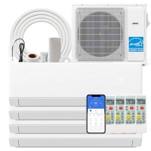 SIMOE 30,000 BTU Quad 4 Zone,Ductless Wall Mounted Inverter, Wifi-Enabled Mini Split Air Conditioner, 208-230V, 23 SEER2, 9k+9k+9k+18k BTU, Multi Zones Heat Pump Full Set, Installation Kit