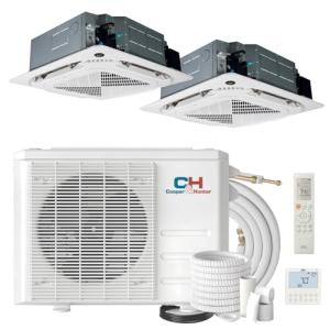 Cooper&Hunter 28,000 BTU Multi Zone, Dual 12,000 + 18,000 BTU Ductless Mini Split Ceiling Cassette Air Conditioner Heat Pump including 25ft Installation Kits