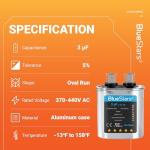 3uF mfd ±5% 370-440VAC Volt Oval Run Start Capacitor 50/60 Hz AC Electric Replacement Part by Blue Stars - Exact Fit for Central Air-Conditioners Heat Pumps Condenser Fan Motors AC Compressors