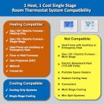 NonProgrammable Thermostat for Home,Single-Stage Systems,Digital Energy-Saving Thermostat,1 Heat/1 Cool, Easy DIY Install, White Backlight