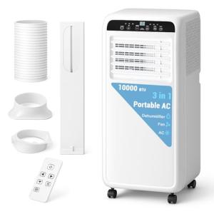 Erivess 10,000 BTU Portable Air Conditioner, 3 in 1 AC Unit with Built-in Cool, Dehumidifier & Fan Modes,Efficient Cooling Up to 500sq.ft, Remote Control, 24 Hour Timer, for Bedroom, Apartment
