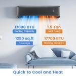 GLACER 18000 BTU Mini Split Air Conditioner & Heater, 21 SEER2 Inverter AC Unit Cools Up to 1250 Sq. Ft, Wall-mounted Tubeless Split-System with Mounting Kit (Grey, 18000BTU, 208-230V)