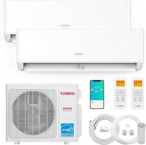 TURBRO 42,000 BTU 2 Zones Mini Split AC/Heating System, 22 SEER2, R454B, Ductless Multi Zones Inverter Mini Split Air Conditioner with Heat Pump, WiFi Enabled, Greenland (18K+24K), 230V