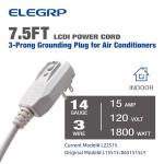 ELEGRP 0651515LY L15515 L22515 14AWG LCDI Power Cord Plug for A/C Air Conditioner, E250451 UL Certified, 7.5FT Leakage Current Detection Interrupter Replacement, 120V 15A 1800W 60Hz NEMA 5-15P, 1 Pack