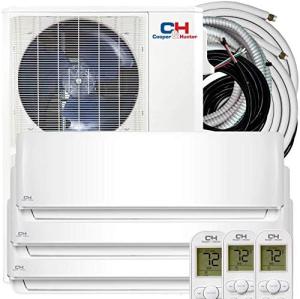 Tri 3 Zone 48,000 BTU 12000 18000 18000 Ductless Mini Split Air Conditioner Heat Pump Heater Full Set with 25ft Installation Kits
