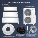 Tri 3 Zone 48,000 BTU 12000 18000 18000 Ductless Mini Split Air Conditioner Heat Pump Heater Full Set with 25ft Installation Kits
