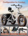 Electric Tricycle for Adults, 20" Fat Tire 3 Wheel Electric Trike with 960W Rear Motor, 48V 648Wh Removable Battery Ebike 55Miles Range, 25MPH Cargo Tricycle with Basket, Differential for Safety WH