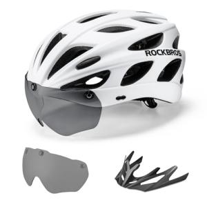 ROCKBROS Bike Helmet for Adult Men Women with Suggested Fit 58-62cm, Removable Goggles & Sun Visor, Lightweight with Adjustable Side and Chin Strap, Suitable for Myopia Glasses