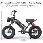 Spacewalk Small Electric Bike,16" Fat Tire Ebike,Compact Design,More Suitable for Riders Under 5'2", and Teenagers with 750W Brushless Motor, 21.7MPH with Removable 48V/15AH Battery,-Black