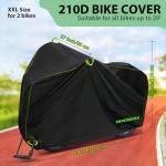 Topcrown Bike Cover Waterproof Outdoor Storage for 2 Bikes, Bicycle Cover Rain Sun UV Dust Wind Proof with Storage Bag for Mountain Road Bike/Ebike (210D Black+Green, XXL Size for 2 bikes)