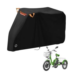Kovshuiwe Adult Electric Tricycle Cover 26-29 inch 3 Wheel Bicycle Covers Heavy Duty 420D Oxford Strong UV Protection & Windproof, Waterproof Trike Bike Covers