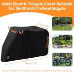 Kovshuiwe Adult Electric Tricycle Cover 26-29 inch 3 Wheel Bicycle Covers Heavy Duty 420D Oxford Strong UV Protection & Windproof, Waterproof Trike Bike Covers