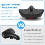 CDYWD Oversized Bike Seat for Men & Women Comfort, Extra Wide Bicycle Seat Cushion, Comfortable Wing Padded, Large Replacement Saddle for Peloton, Stationary Exercise Bike, Ebike, Cruiser, City Bike