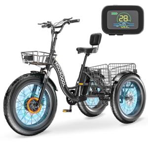 MOONCOOL Electric Tricycle for Adults, 20" x 4" Fat Tire Electric Trike, 48V 500W Motorized Electric Bicycle Bikes, 3 Wheels 7 Speed Ebike with Removable Battery, Aluminum Frame & Large Basket