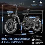 MOONCOOL Electric Tricycle for Adults, 20" x 4" Fat Tire Electric Trike, 48V 500W Motorized Electric Bicycle Bikes, 3 Wheels 7 Speed Ebike with Removable Battery, Aluminum Frame & Large Basket