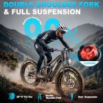 FREESKY Swift Horse Pro 2025 Electric Bike with 2000W BAFANG Motor, 48V 30Ah Battery, 26" Fat Tires, Up to 35MPH &120-Mile Range, Full Suspension Mountain EBike for Adults, Rear Rack &Full Fenders