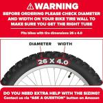 Ultraverse 26 x 4.0 Inner Tube Set with Schrader Valve - Ideal for Mountain Bikes & E-Bikes with 26-Inch Fat Tires - Durable & Reliable Performance- 2 Pack with tyre levers