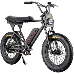 MACFOX X1S 2025 Ebikes for Adults, 750W Electric Bike Wheelie 25 MPH Max Speed, 38 Miles Range(PAS1), 20"x4" Fat Tires, City/School Commuting Electric Bike (UL2849, Class-3) (Black - Standard)