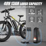 VARUN E Bikes for Men - Peak 750W Ebikes for Adults - Fat Tire Electric Bike Up to 25MPH 60+ Miles with 48V 13AH Removable Battery - 26" Electric Mountain Bike Features 7-Speed, Lockable Suspension