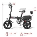 Spacewalk Folding Ebikes for Adults - H5-pro with 500W Motor, 48V Battery, 15 MPH, 37 Miles PAS Range, Rear Seat, 14" Foldable Electric Bikes for Adults/Teens