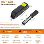 LGECOLFP 48V Ebike Battery15Ah Ebike Battery Pack with USB Port 3A Fast Charger 30A BMS for 48V Controller 250W-1000W Motor