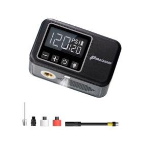 PO13ON Mini Electric Bike Pump with Gauge, Max 120 PSI, 28s Fast Inflate Tiny Portable Bicycle Pump, Presta and Schrader Valve for E-Bike, Mountain, City, Gravel and Road Bike, Cycling Accessories