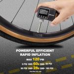 PO13ON Mini Electric Bike Pump with Gauge, Max 120 PSI, 28s Fast Inflate Tiny Portable Bicycle Pump, Presta and Schrader Valve for E-Bike, Mountain, City, Gravel and Road Bike, Cycling Accessories