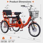 Adult Electric Tricycle, Electric Tricycle, Two-Seater Mobility Vehicle, Tricycle That can Carry Passengers, with Shopping cart, 48V 13Ah Lithium Battery (Orange)