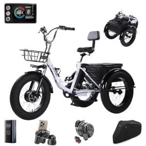 CroSight Electric Tricycle for Adults, 20"x4" Fat Tire Electric Trike,650W(Peak 1200W) 48V 15Ah,3 Wheel Folding Electric Tricycle, 22MPH 75KM 7 Speed Bicycle (White, 650W, 15AH)