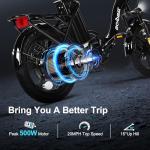 Qlife Cityrun Folding Ebike, 16" Electric Bike for Adults with Speed 20MPH Peak 500W Motor, Max Range 30 Miles, 36V 280.8Wh UL2849 Certified Removable Battery, Mini Foldable E-Bikes with Black