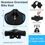 Upgrade Oversize Bike Seat for Men Women, Extra Wide Noseless Bicycle Seat Cushion, Waterproof Comfort Memory Foam Bike Saddle Fit for Peloton Bikes, Exercise Bike, EBikes, City Bike (Width: 12.2in)