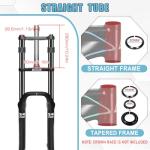 BUCKLOS 26 inch 4.0" Fat Tire E-Bike Suspension Fork, 180mm Travel Spacing Hub 135mm 1-1/8" Straight MTB 9mm QR Electric Bicycle Oil Double Shoulder Disc Brake Front Fork, Snow Beach Mountain Bike