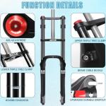 BUCKLOS 26 inch 4.0" Fat Tire E-Bike Suspension Fork, 180mm Travel Spacing Hub 135mm 1-1/8" Straight MTB 9mm QR Electric Bicycle Oil Double Shoulder Disc Brake Front Fork, Snow Beach Mountain Bike