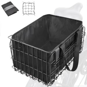 Zacro Bike Basket Front/Rear, Folding Bicycle Basket with Removable Liner Bag, Large Quick Release Design Metal Ebike Basket for Adult Women/Men Carrying Dogs, Pets, Fruit & Grocery