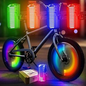 Bike Wheel Lights Rechargeable 4pack, Adults Kids Bike Lights for Wheels 7-Color Variable, Motion Sensor,Fit All Wheel Sizes of Bike,Toddler Balance Bicycle, E-Bike,Waterproof