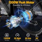 ZDZA Electric Bike, 26"x4.0" Fat Tire Ebike for Adults, 1500W Peak Motor, Electric Mountain Bike, 28 mph Top Speed, E Bike with LCD Colorful Display, 7 Speed and Dual Suspension (Black)