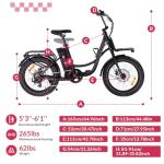 Windone E20 Electric Bike for Adults, Max 20 MPH Speed & 40 Miles Range, 20''×3.0'' Tire and 350W Motor Electric Bicycle, 7 Speed Shimano for Urban Commuters, Removable Battery, Ebike