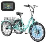 H&ZT 350W Electric Tricycle, 7-Speed E-Trike with 36V 10Ah Lithium Battery, UL Certified, 15MPH, 24"/26" 3-Wheel E-Bike for Adults with Rear Basket