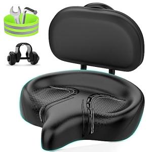 BLUEWIND Oversized Bike Seat with Backrest, Design for Electric Bike, High Memory Foam of Bicycle Seat Replacement for Tricycle for Men & Women (Black with Backrest)