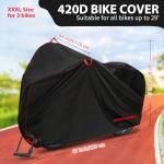 Topcrown Bike Cover Waterproof Outdoor Storage for 3 Bikes, Bicycle Cover Rain Sun UV Dust Wind Proof with Storage Bag for Mountain Road Bike/Ebike (420D Black+Red, XXXL Size for 3 bikes)